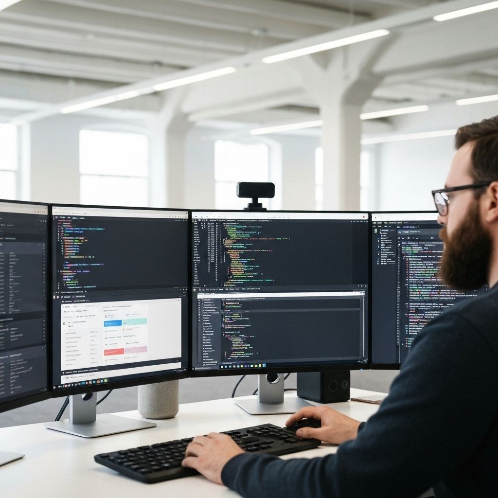 Developer workspace with code